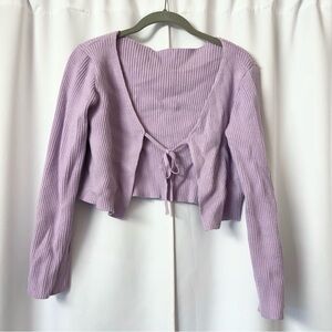 SHEIN Puple Open Front Self Tie Cropped Barbiecore Cardigan Sweater Size Large